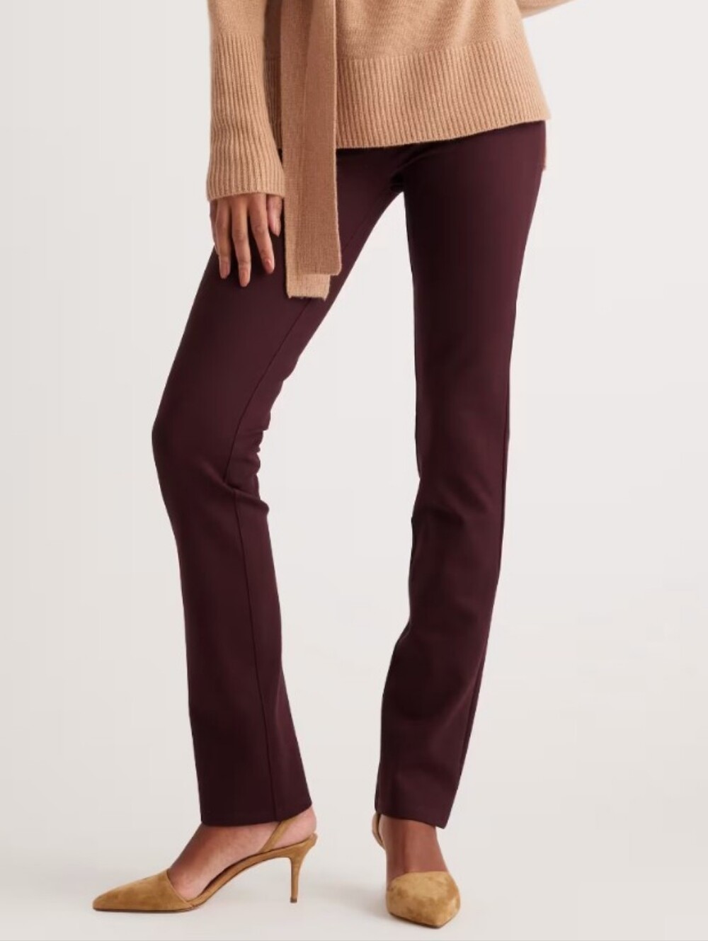 Quince Ultra-Stretch Ponte Straight Leg Pants Burgundy NWT Small
